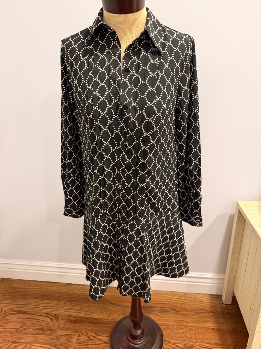 Zara Black Dress with Cream Linked-Dot Pattern